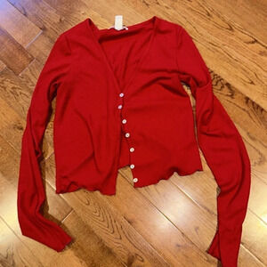 Revamped bodycon ribbed  sweater long sleeve Vneck top Sz l